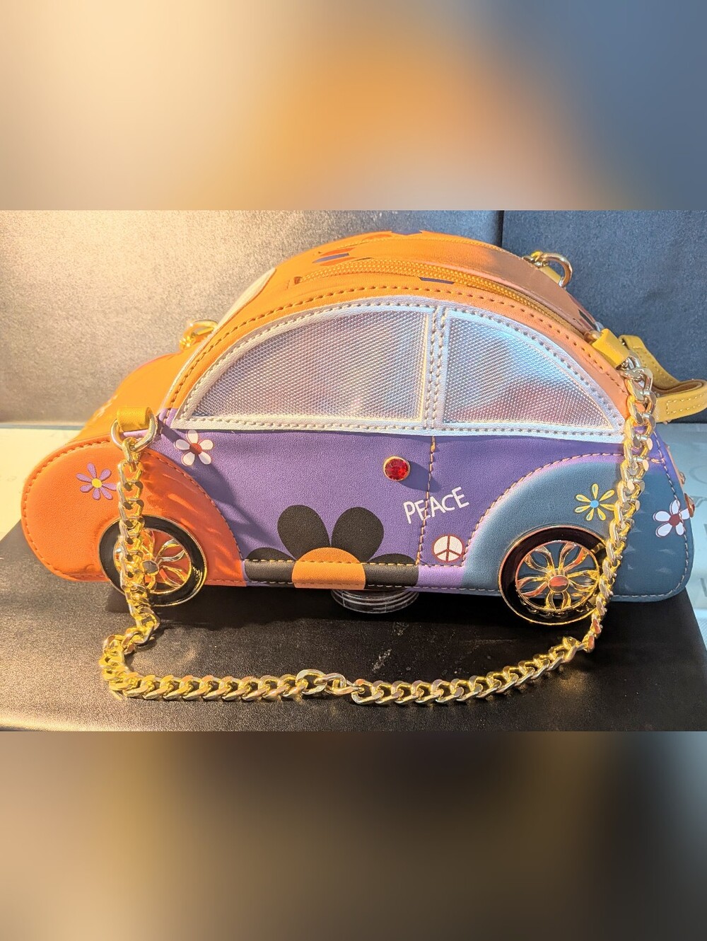 VW Beattle  Colorful Car-Shaped Crossbody Bag - Orange & Purple- Stylish Playful